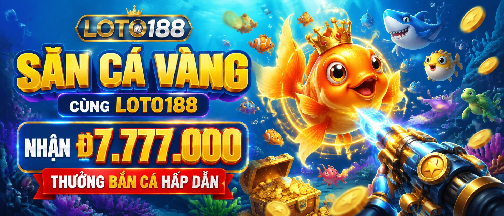 Giao diện bắn cá online với hình ảnh cá biển và hiệu ứng 3D