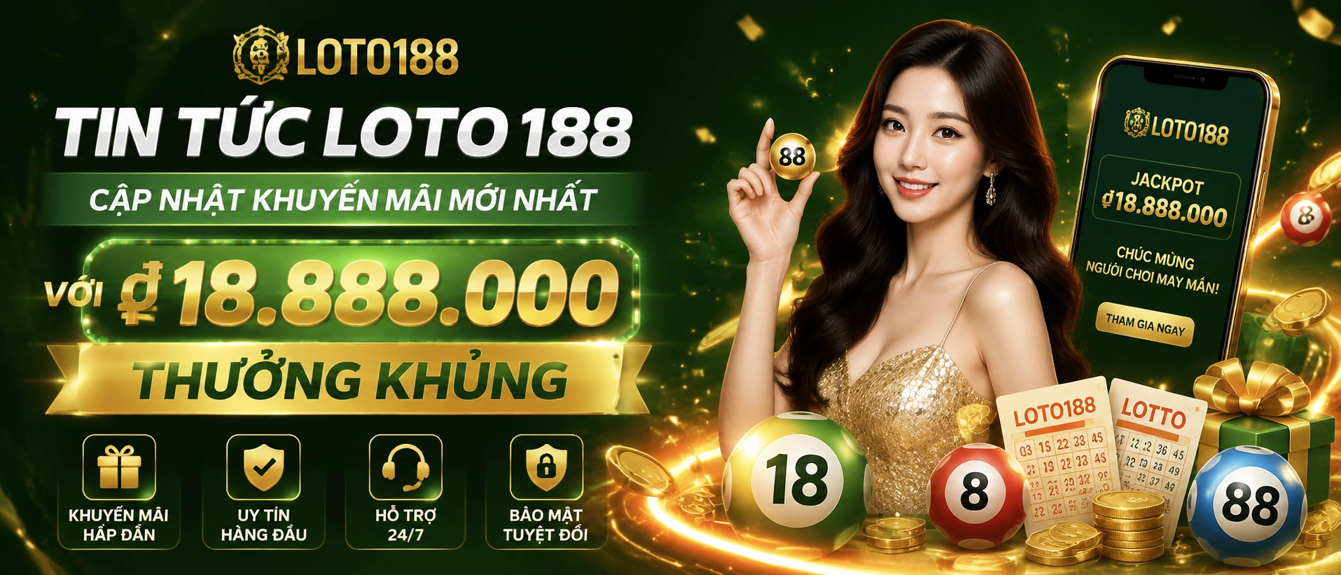Giao diện trung tâm tin tức loto188 trên nền tối, bố cục chia khối rõ ràng